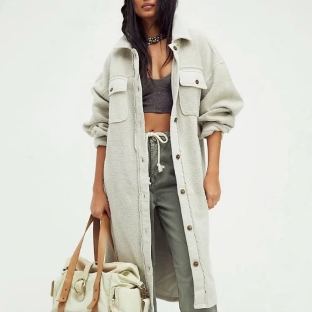 We The Free Long Teddy Shacket in Light Sage